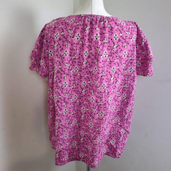 Lane Bryant Shirt Womens Plus Size 24 Pink Floral Flutter Sleeve Tie Neck Boho - Picture 8 of 15